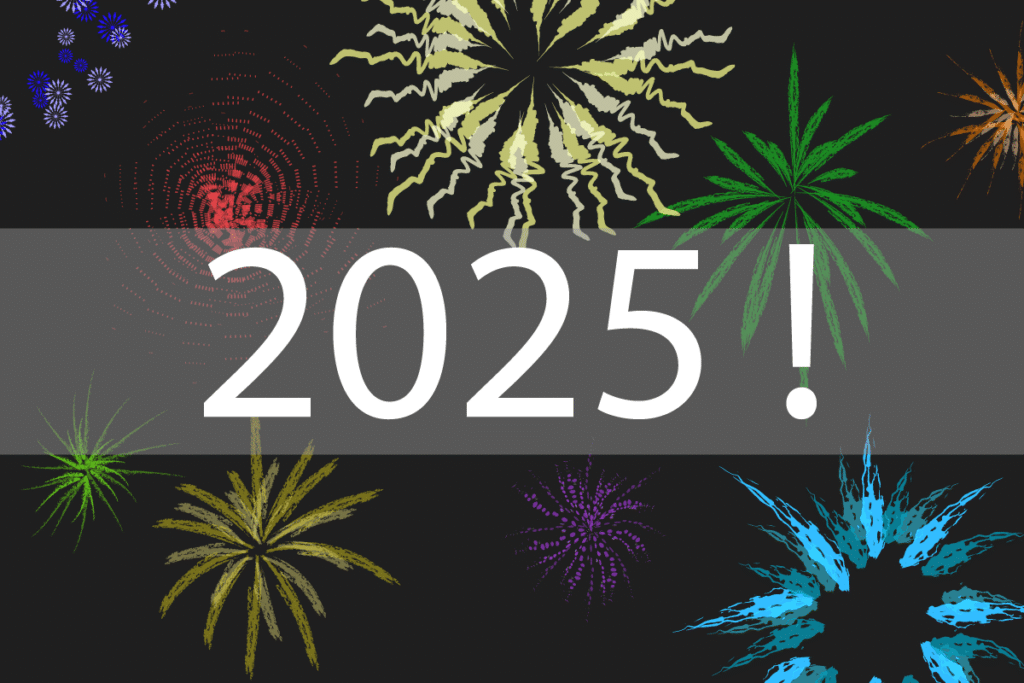 vuurwerk met 2025 tekst op voorgrond
