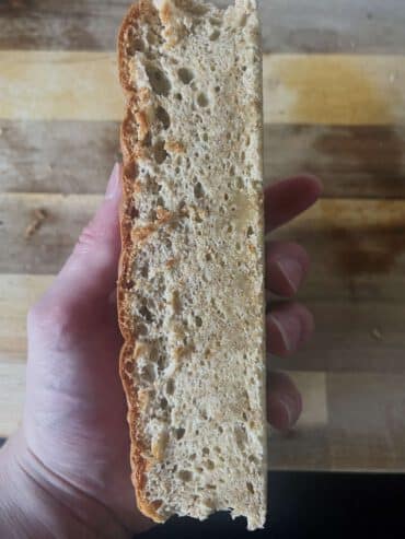 Doorsnede van mislukte castella cake